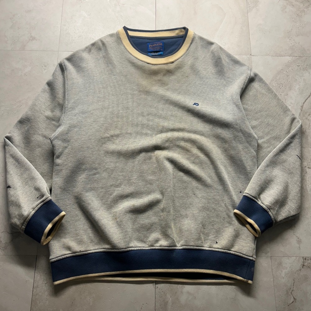 Pendleton Sweatshirt Grey Mens Large Distressed Paint Splatter Cotton Crewneck